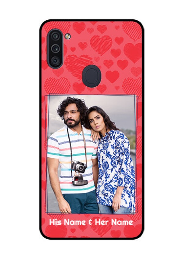 Galaxy M11 Photo Printing on Glass Case - with Red Heart Symbols Design