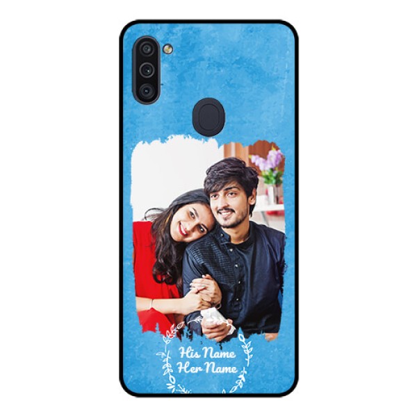 Galaxy M11 Custom Glass Phone Case - Blue Color Vintage Design