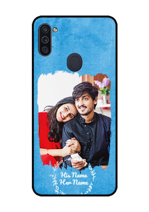 Galaxy M11 Custom Glass Phone Case - Blue Color Vintage Design