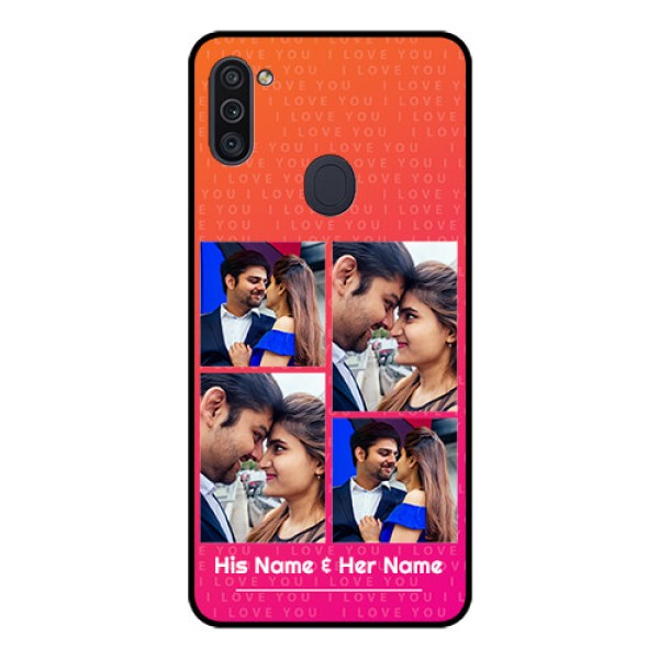Galaxy M11 Custom Glass Phone Case - I Love You Pink Design