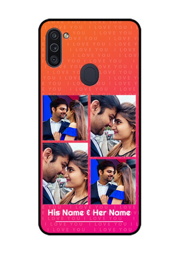 Galaxy M11 Custom Glass Phone Case - I Love You Pink Design