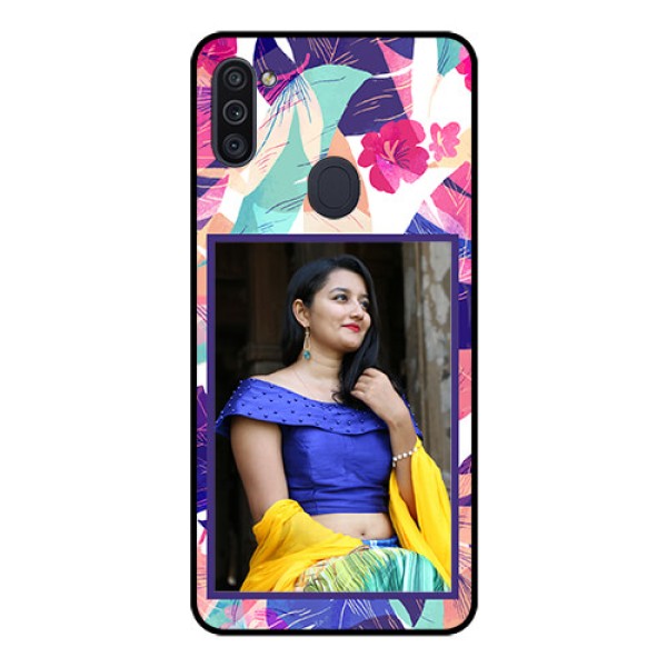 Galaxy M11 Custom Glass Mobile Case - Abstract Floral Design