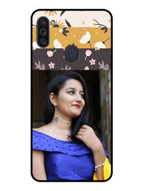 Custom Galaxy M11 Custom Glass Phone Case - Stylish Floral Design