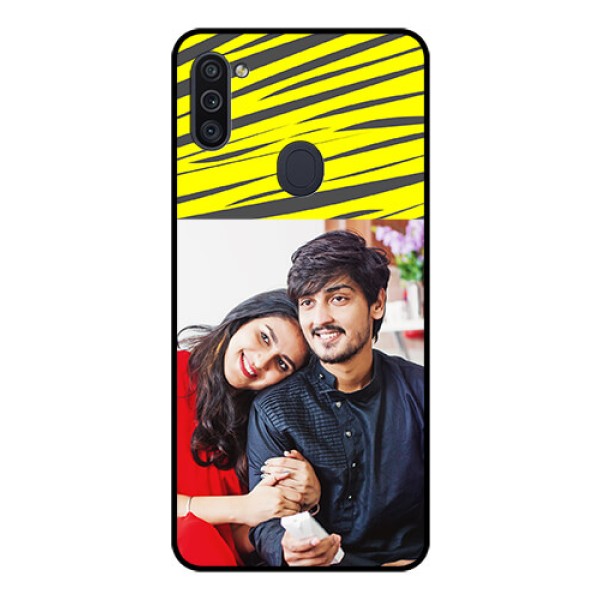 Galaxy M11 Photo Printing on Glass Case - Yellow Abstract Design