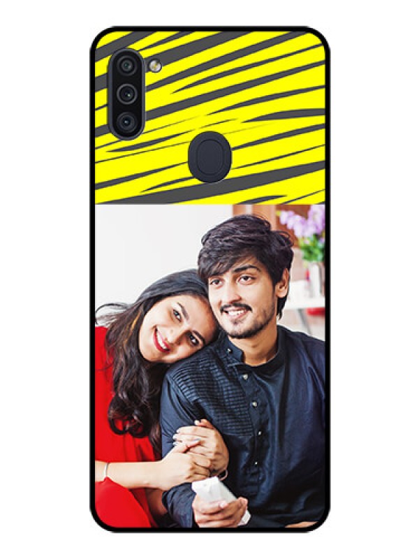 Custom Galaxy M11 Photo Printing on Glass Case - Yellow Abstract Design