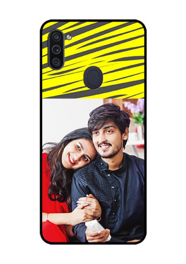 Galaxy M11 Photo Printing on Glass Case - Yellow Abstract Design