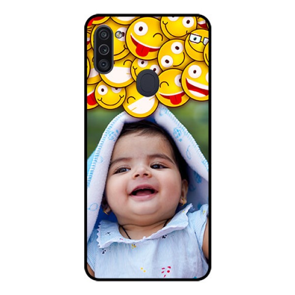 Galaxy M11 Custom Glass Mobile Case - with Smiley Emoji Design