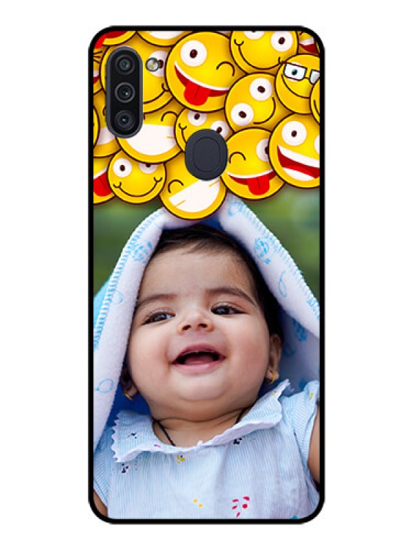 Custom Galaxy M11 Custom Glass Mobile Case - with Smiley Emoji Design