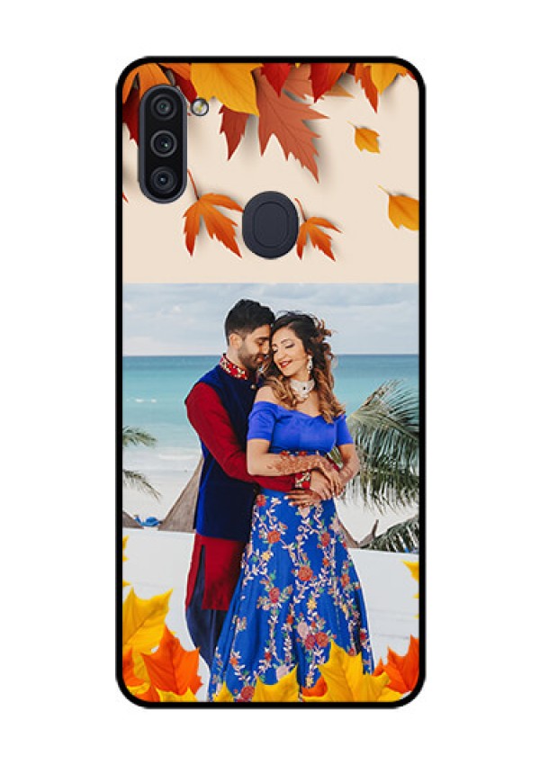 Galaxy M11 Photo Printing on Glass Case - Autumn Maple Leaves Design