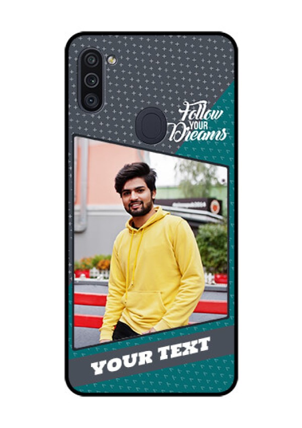 Galaxy M11 Personalized Glass Phone Case - Background Pattern Design with Quote