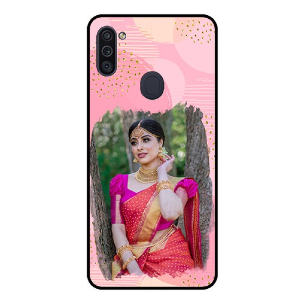 Galaxy M11 Personalized Glass Phone Case - Gold Glitter Splash Design Galaxy M11 Personalized Glass Phone Case - Gold Glitter Splash Design