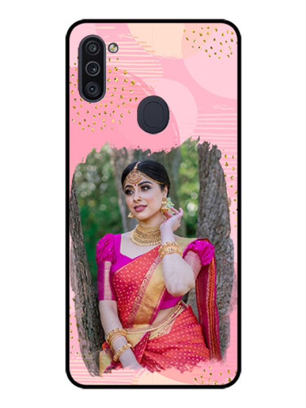 Custom Galaxy M11 Personalized Glass Phone Case - Gold Glitter Splash Design