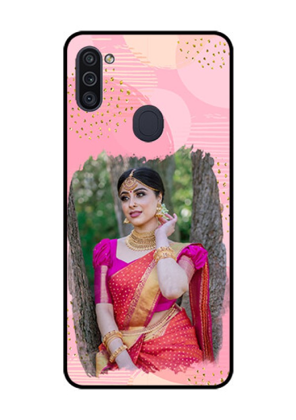 Galaxy M11 Personalized Glass Phone Case - Gold Glitter Splash Design