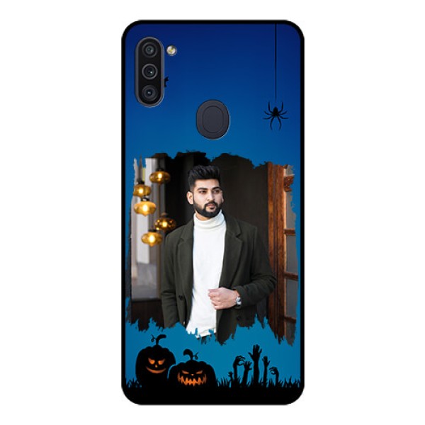 Galaxy M11 Photo Printing on Glass Case - with pro Halloween design Galaxy M11 Photo Printing on Glass Case - with pro Halloween design