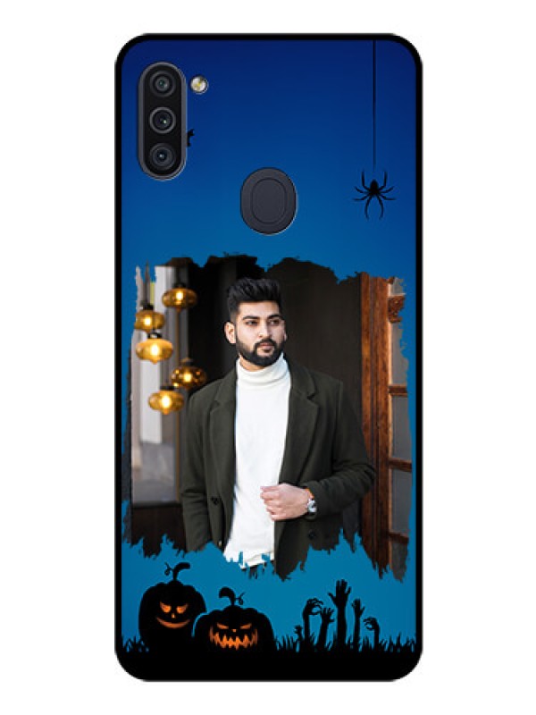 Custom Galaxy M11 Photo Printing on Glass Case - with pro Halloween design 