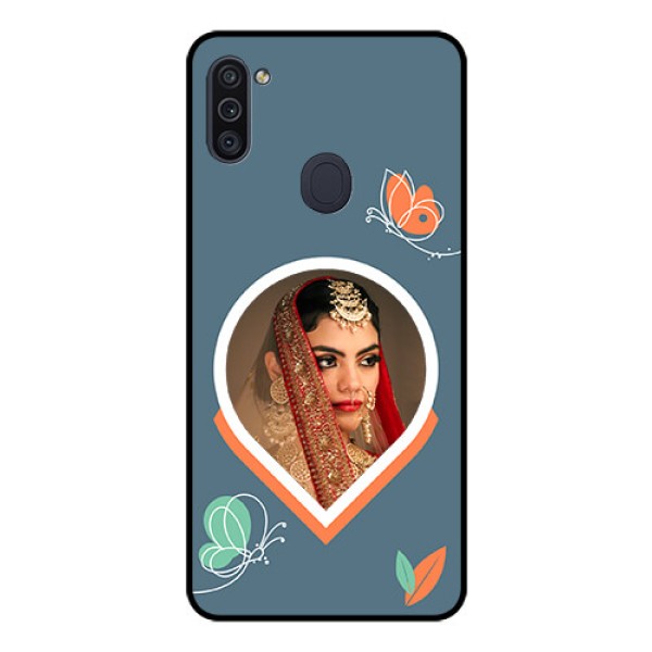 Galaxy M11 Custom Glass Mobile Case - Droplet Butterflies Design