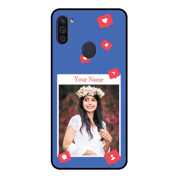 Galaxy M11 Custom Glass Phone Case - Like Share And Comment Design