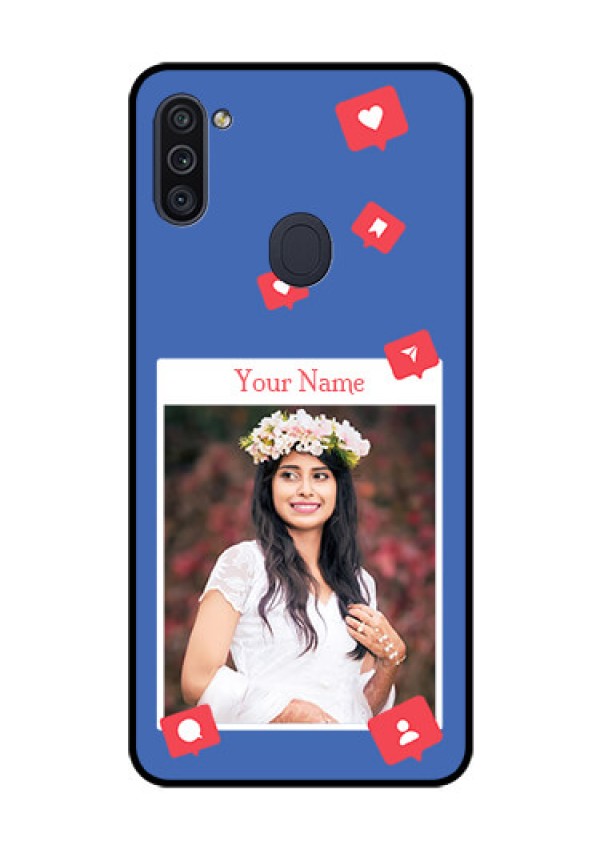 Galaxy M11 Custom Glass Phone Case - Like Share And Comment Design