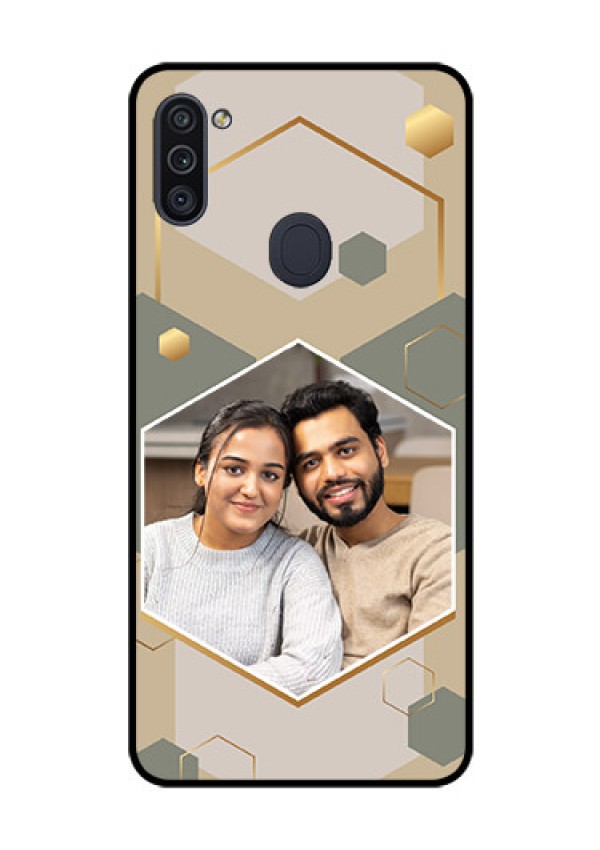 Galaxy M11 Photo Printing on Glass Case - Stylish Hexagon Pattern Design