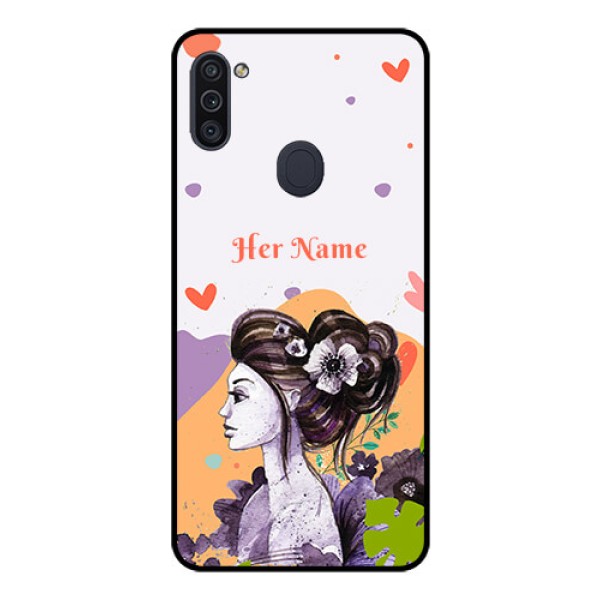 Galaxy M11 Personalized Glass Phone Case - Woman And Nature Design