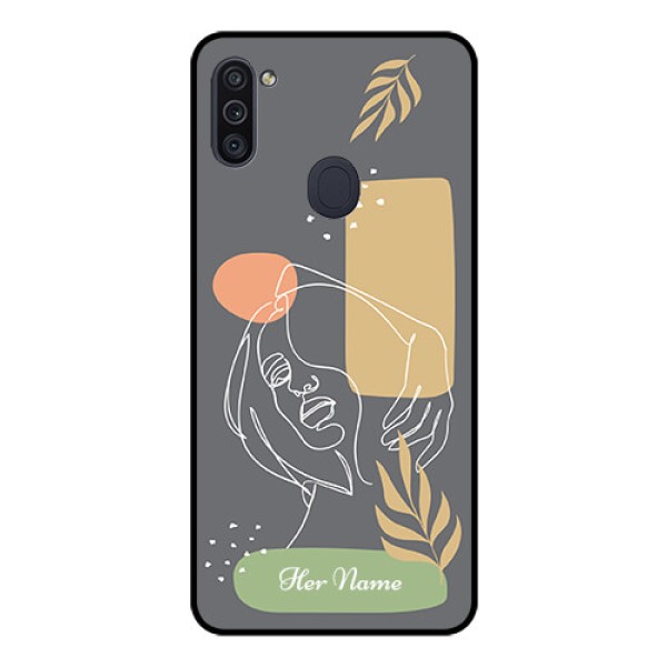 Galaxy M11 Custom Glass Phone Case - Gazing Woman line art Design