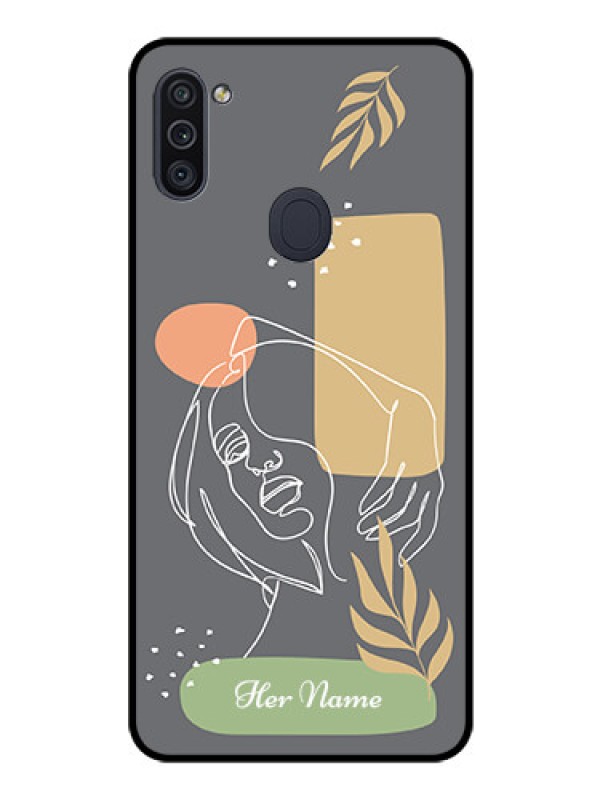 Custom Galaxy M11 Custom Glass Phone Case - Gazing Woman line art Design