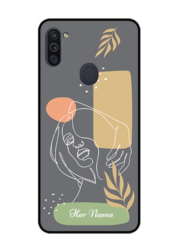 Galaxy M11 Custom Glass Phone Case - Gazing Woman line art Design