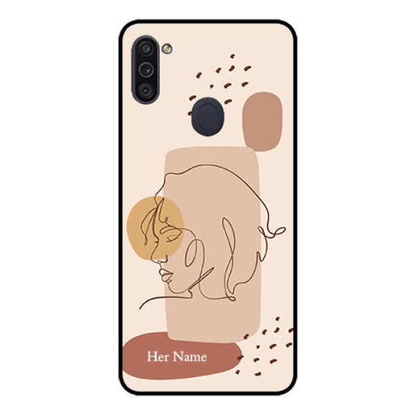 Galaxy M11 Photo Printing on Glass Case - Calm Woman line art Design Galaxy M11 Photo Printing on Glass Case - Calm Woman line art Design