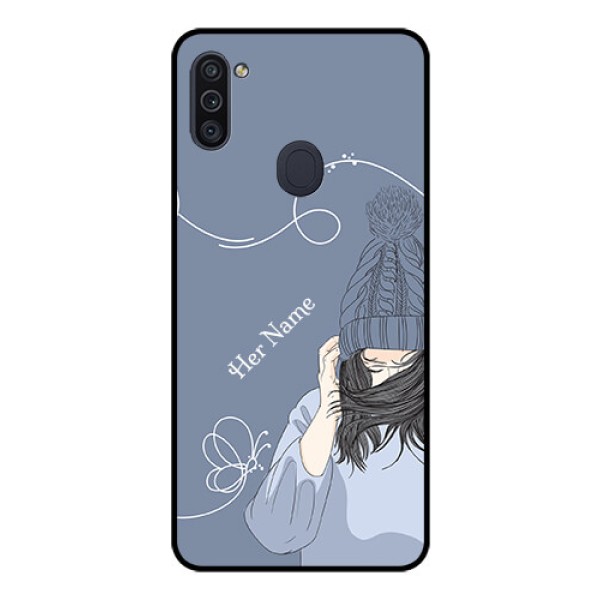 Galaxy M11 Custom Glass Mobile Case - Girl in winter outfit Design