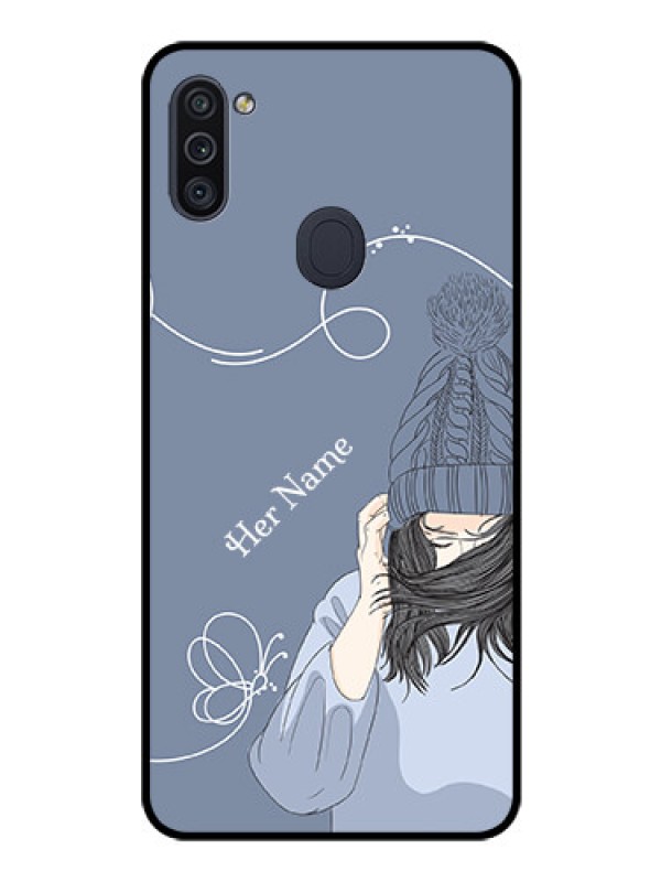 Custom Galaxy M11 Custom Glass Mobile Case - Girl in winter outfit Design
