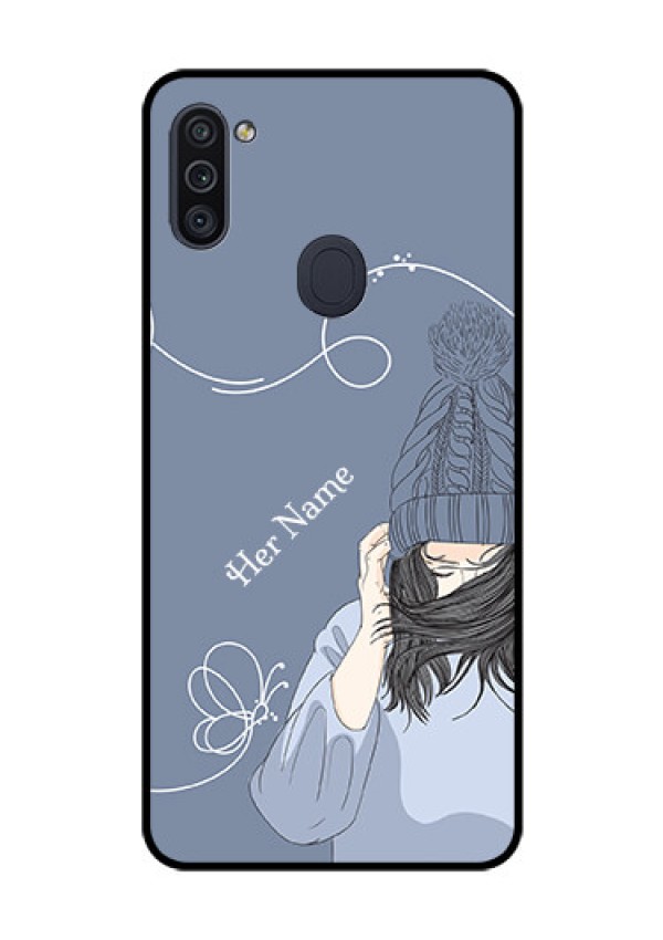 Galaxy M11 Custom Glass Mobile Case - Girl in winter outfit Design