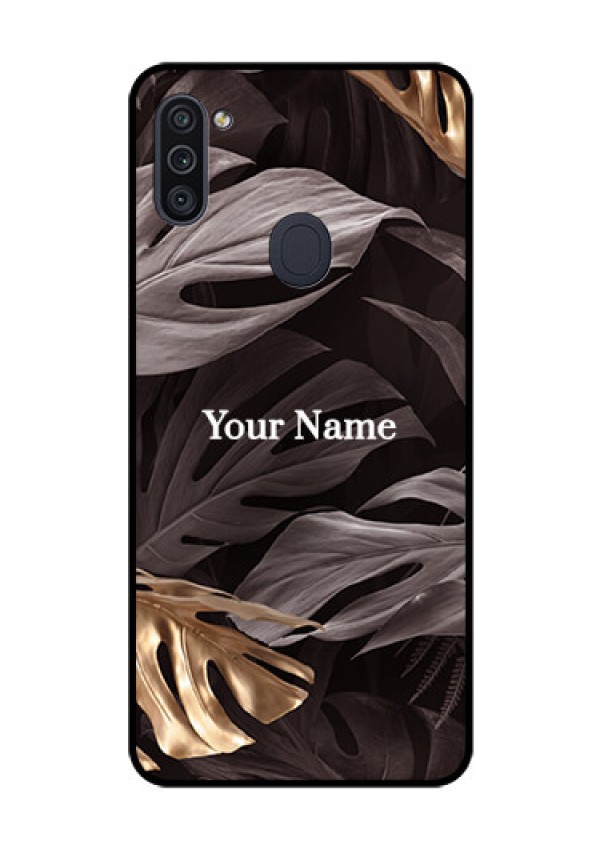Galaxy M11 Personalised Glass Phone Case - Wild Leaves digital paint Design