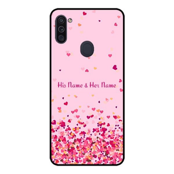 Galaxy M11 Photo Printing on Glass Case - Floating Hearts Design