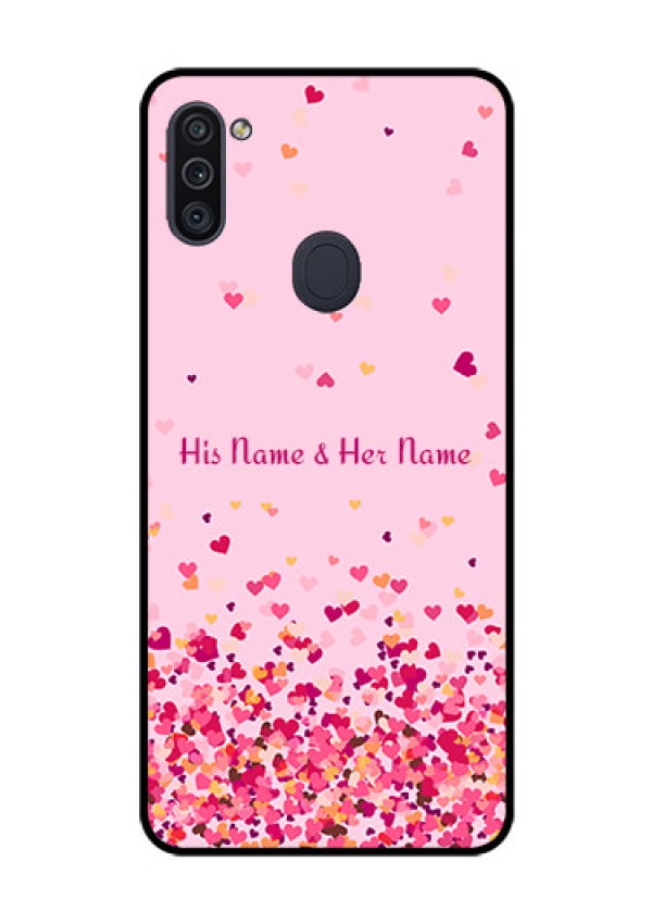 Galaxy M11 Photo Printing on Glass Case - Floating Hearts Design
