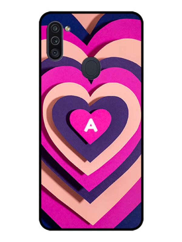 Custom Galaxy M11 Custom Glass Mobile Case - Cute Heart Pattern Design