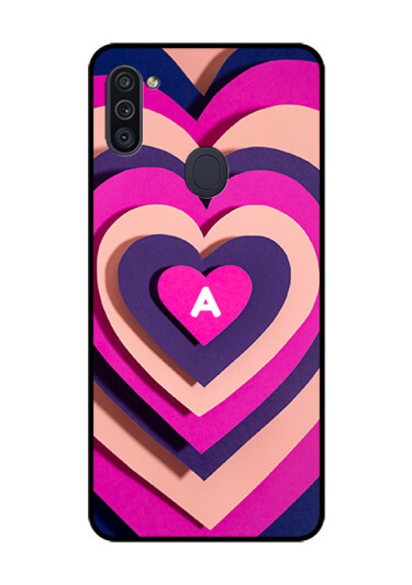 Galaxy M11 Custom Glass Mobile Case - Cute Heart Pattern Design