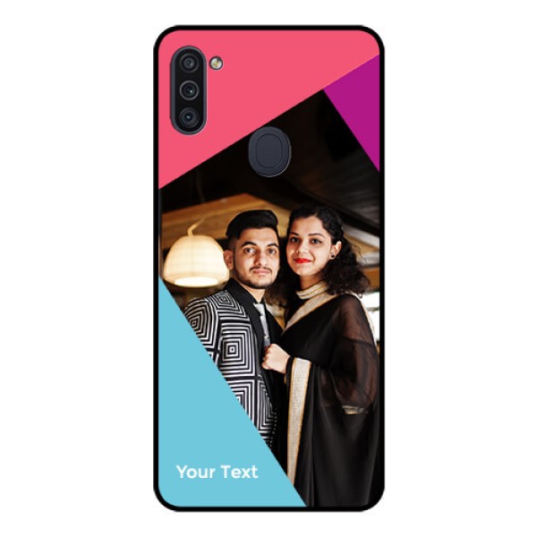 Galaxy M11 Custom Glass Mobile Case - Stacked Triple colour Design