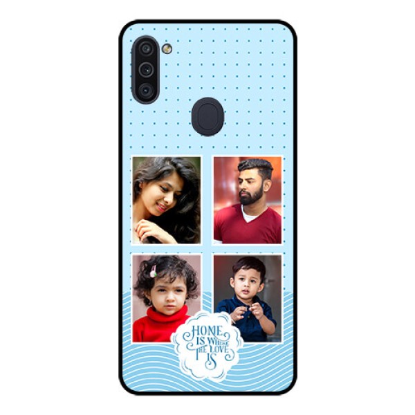 Galaxy M11 Custom Glass Phone Case - Cute love quote with 4 pic upload Design Galaxy M11 Custom Glass Phone Case - Cute love quote with 4 pic upload Design