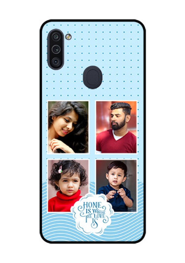 Galaxy M11 Custom Glass Phone Case - Cute love quote with 4 pic upload Design