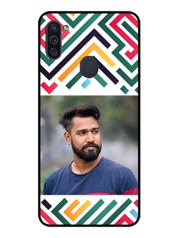 Custom Galaxy M11 Personalized Glass Phone Case - Colorful Maze Pattern Design