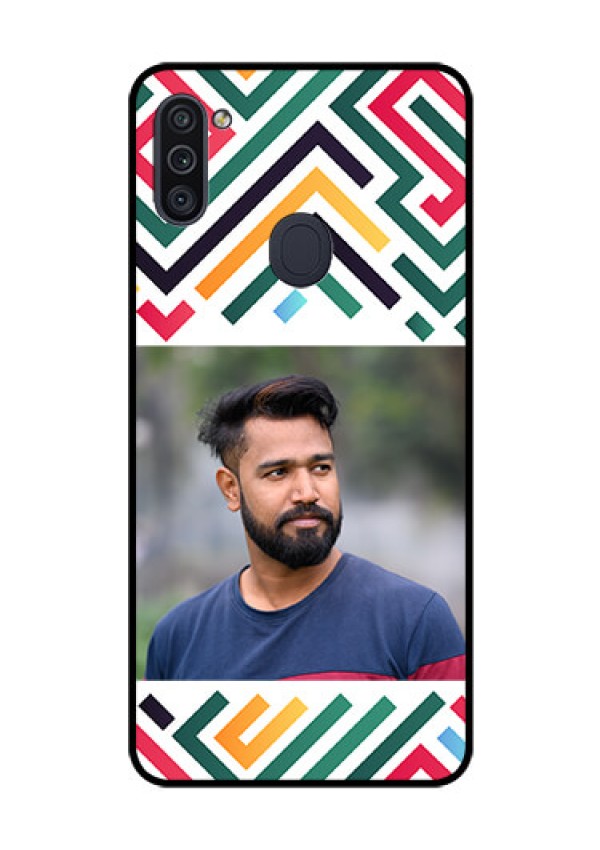 Galaxy M11 Personalized Glass Phone Case - Colorful Maze Pattern Design