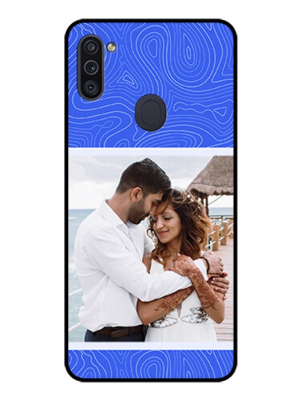 Custom Galaxy M11 Custom Glass Mobile Case - Curved line art with blue and white Design