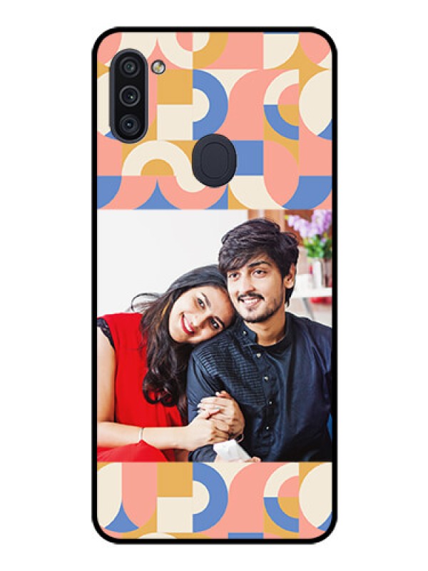 Custom Galaxy M11 Photo Printing on Glass Case - Semi-circle Maze Pattern Design