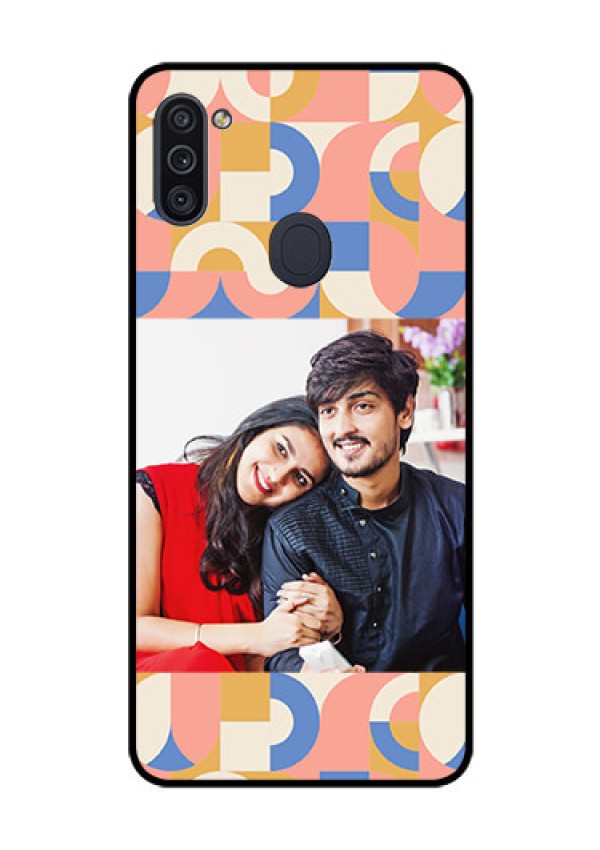 Galaxy M11 Photo Printing on Glass Case - Semi-circle Maze Pattern Design