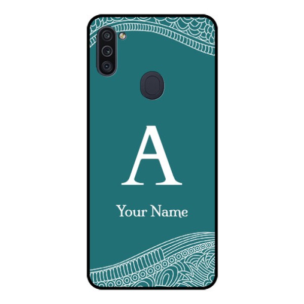 Galaxy M11 Personalized Glass Phone Case - line art pattern with custom name Design Galaxy M11 Personalized Glass Phone Case - line art pattern with custom name Design