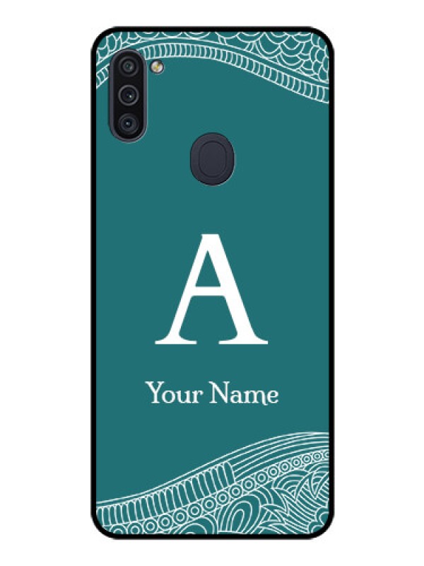 Custom Galaxy M11 Personalized Glass Phone Case - line art pattern with custom name Design