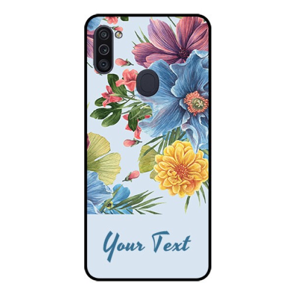 Galaxy M11 Custom Glass Mobile Case - Stunning Watercolored Flowers Painting Design