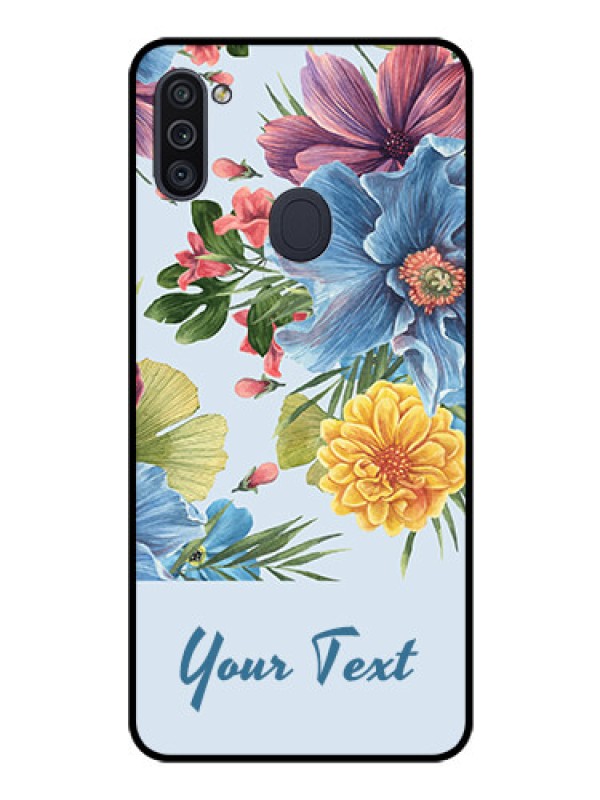 Custom Galaxy M11 Custom Glass Mobile Case - Stunning Watercolored Flowers Painting Design