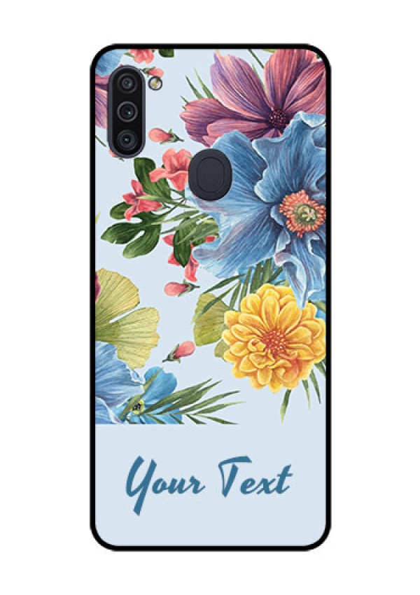 Galaxy M11 Custom Glass Mobile Case - Stunning Watercolored Flowers Painting Design