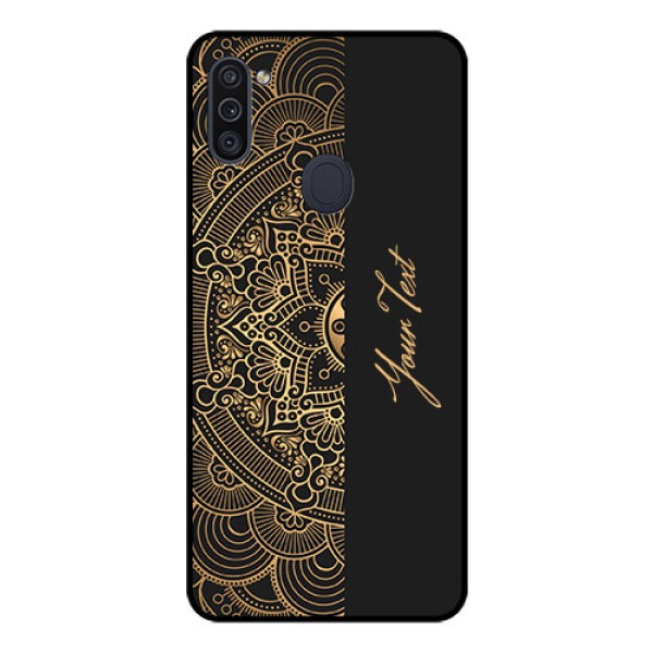 Galaxy M11 Photo Printing on Glass Case - Mandala art with custom text Design Galaxy M11 Photo Printing on Glass Case - Mandala art with custom text Design